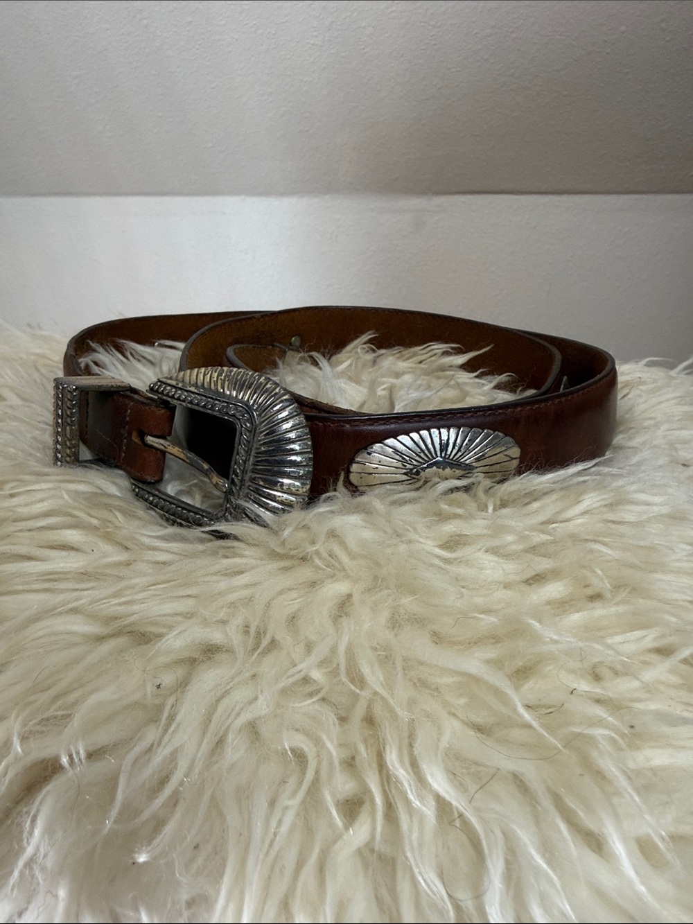 ONYX Brighton Leather Belt with Silver Embellishments 40